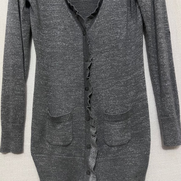 Y2K VICTORIAS SECRET Silver Sparkle Knit Cardigan Sweater Long Sleeve Pockets S - Picture 2 of 11